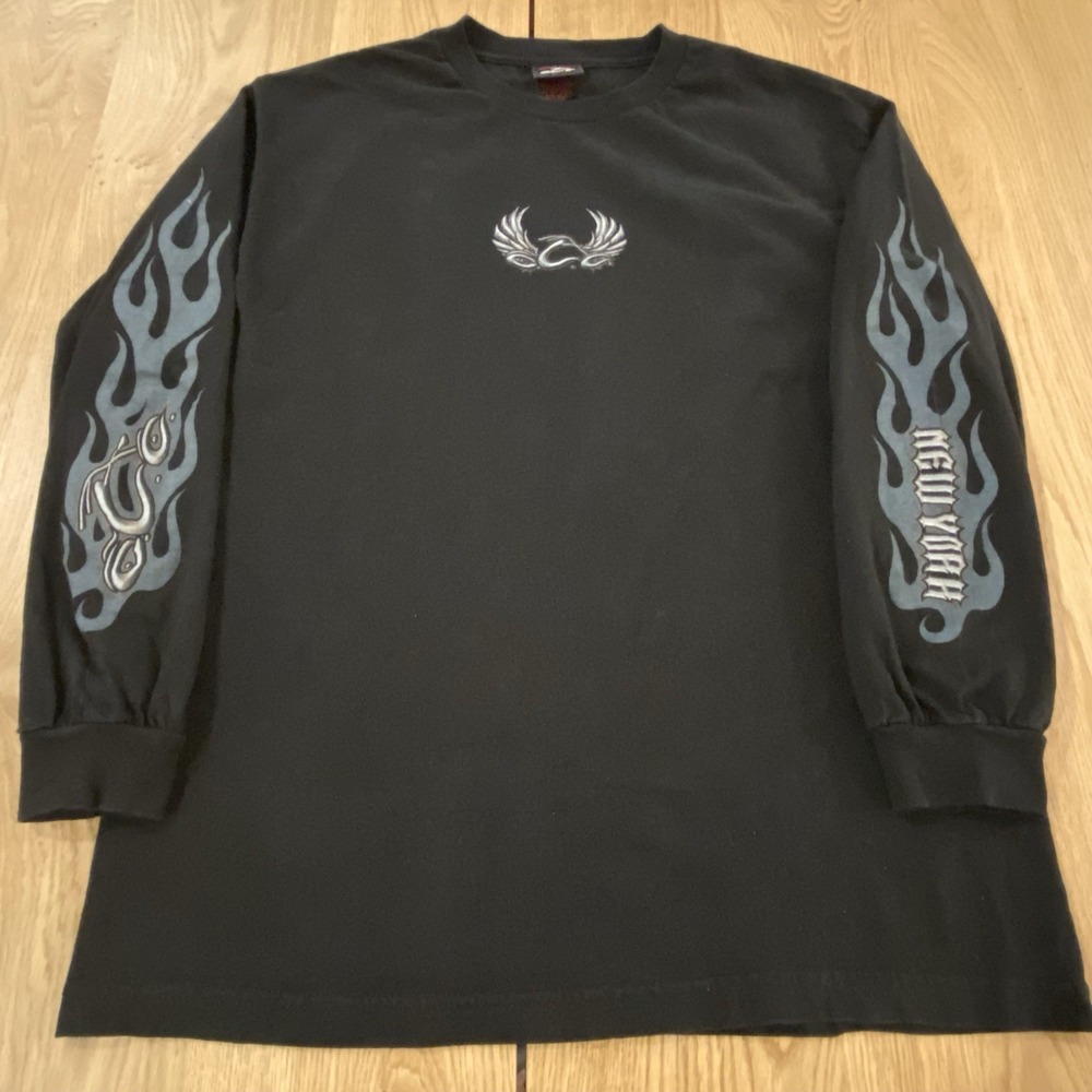 Vintage Orange County Choppers Long Sleeve‎ Shirt Flames/Black L OCC Biker Y2K